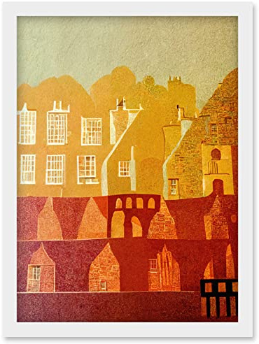 Wee Blue Coo Vintage Folk Art Mid Century Cityscape Abstract Artwork Framed Wall Art Print A4