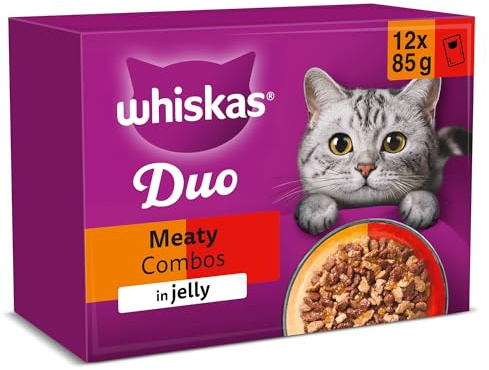 WHISKAS DUO Adult Wet Cat Food in Jelly 12x85g Classic Combos (Pack of 4)