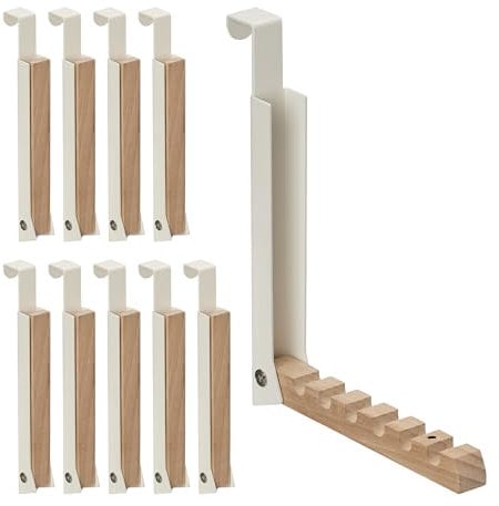 Relaxdays Colgador Plegable Puerta, Gancho con 6 Ranuras Perchas Ropa, Perchero Metal y Madera, 21 x 2,5 x 18 cm, Crema
