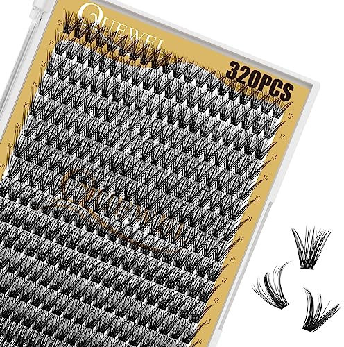 Pestañas individuales QUEWEL Cluster Lashes Pack de 320 extensiones de pestañas individuales en racimo Mezcla de extensiones de pestañas naturales DIY 12-18 mm en casa (40D + 50D 0.07C MIX 12-18 mm)