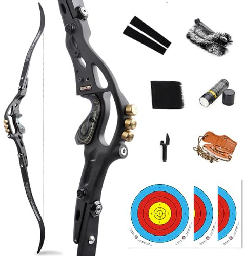 SHARROW Bogenschießen Recurve Bogen und Pfeile Set 62 ILF Wurfarme und Bogen Riser Amerikanischer Jagdbogen Erwachsene Sportbogen 30-60lbs für Outdoor-Jagd Schießen (60lbs, Typ 1: Schwarz)