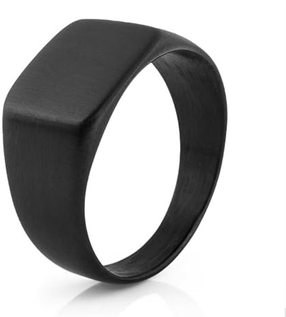Akitsune Solida Ring | Rechteckiger Design-Ring Frauen Herren Edelstahl Elegant Luxus Premium Minimalistisch Siegel - Mattschwarz - US 7