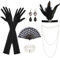 20er Jahre Accessoires, 6 Stück 1920 Zubehör Set, 20er Jahre Kostüm Damen, Great Gatsby Accessoires Damen mit Flapper Stirnband Handschuhen Perlenkette Ohrringen Handheld-Requisiten für Abschlussball