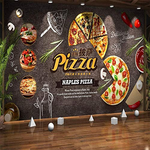 3D Pizza Burger Fast Food Restaurant Westliches Restaurant Großes Aufkleber-Wandbild, Abnehmbares Wandbild | Selbstklebende Tapete 3D Wandbild Für Kinderzimmer Esszimmer 350 (Breite) x 256 (Höhe) cm