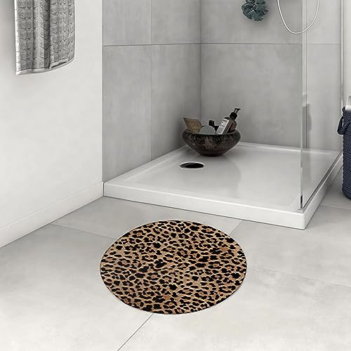 DHAEY Badezimmerteppich rutschfest Leopard Waschbar Teppich rund Weich Flauschig Badteppich Weich Kurzflor Mikrofaser Badvorleger 60 cm