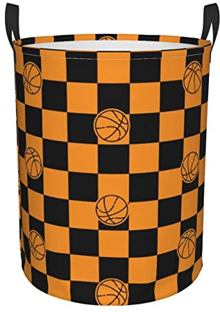 Basketball Orange Wäschekorb, zusammenklappbare Wäschekörbe mit Griffen, schmutziger, faltbarer Wäschekorb, leicht zu tragender Wäschesack, runder Aufbewahrungskorb für Schlafzimmer, Spielzeug, S
