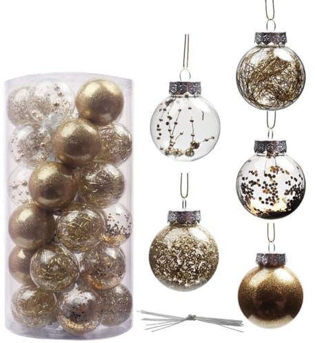 Herfair 30 PCS Weihnachtskugeln Kunststoff Rot Gold Christbaumkugeln Weihnachtsbaumkugeln 6cm Weihnachtsschmuck Baumkugeln Christbaumschmuck Weihnachtsdeko Weihnachten für Weihnachtsbaum (Gold)