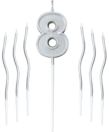 Geburtstagskerzen Silber Geburtstagskerzen für Torte Geburtstagskerzen Zahlen Kerze Geburtstag für Geburtstagsdeko Geburtstagskerze Mit Haltern Für Dekorative Geburtstag, Hochzeit, Party (Nummer 8)