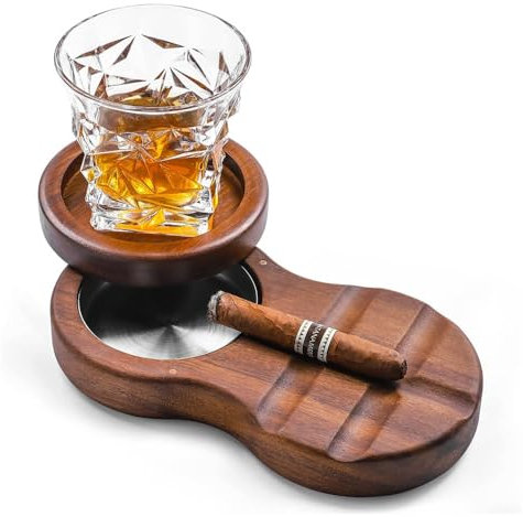 Cendriers À Cigares,Plateau en Verre a Whisky en Bois et Porte-cigares pour Cadeaux de Cigares au Bureau a Domicile