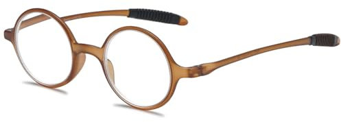 ABETOS Lesebrille Rund Klein Herren Damen Retro Lesebrillen TR90 Flexibel Leicht Vollrandbrille Mini Vintage Computer Sehhilfe Lesehilfe (Braun+1.5)