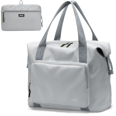 GOLF QUALITY Sporttasche 36L Reisetasche Herren Damen Schwimmtasche mit Nassfach Duffle Bag für Weekender Tasche Gym Fitnessstudio, Faltbar Travel Bag für Urlaub Übernachtung Camping,Grau