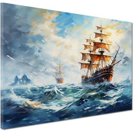 Segelschiffe See Abstrakt Wandbild Leinwandbild Deko Kunst XL Größe 120x80x4cm