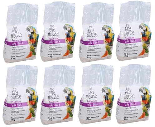 AB Tools Premium Papageien-Vogelsand, Kalzium und Mineralien, unterstützt die Verdauung, Käfigstreu, 2 kg, 8 Stück