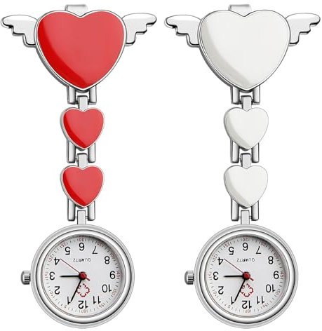 Vintoney Infirmière Montre de Broche, 2PCS Montre Femme Suspendue, Montres de Poche à Quartz, Cadeau pour Les Médecins et Infirmières-Style de Coeur