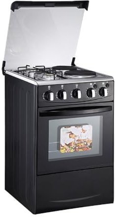 WuDLi Single Oven Gas Cooker with Enamel Lid, 4 Gas Burners, 52 Litre capacity, Automatic Electronic Ignition, Double Glass Door, With Oven Light, for Kitchen, Restaurant, Commercial