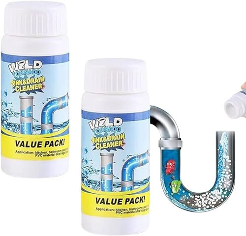 Powerful Sink & Drain Cleaner, Pipe Dredge Deodorant, Drain Clog Remover Powerful Sink Foaming Sink and Drain Cleaner Deodoriser Butcher for Kitchen Toilet Pipes Dredging (110G, 2PCS)