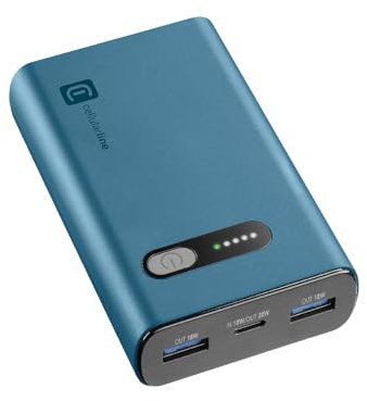 Cellularline - Fast PD 10000 - Tragbares Schnellladegerät - Power Delivery 10.000 mAh -+72 Stunden Ladezeit - USB-C-Anschluss: 18 W/Output: 20 W PD - 2 USB-Anschlüsse: Output: 18 W - Blau