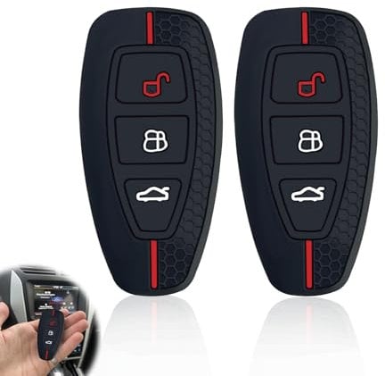 YIZWINS 2 Stück Silikonhülle für Autoschlüssel, schlüsselloser Autoschlüssel für Ford mit 3 Tasten, Schutzhülle aus hochwertigem Silikon (Schwarz)
