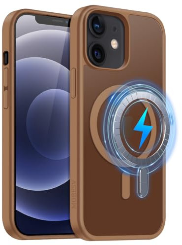 MOBESV Cover Magnetica per iPhone 12 Mini/iPhone 13 Mini 5,4 Pollici, Custodia Compatibile con MagSafe, Cover Traslucida Opaca Posteriore Sottile Antiurto, Marrone