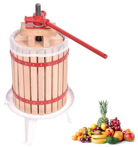 QEENTOE Obstpresse Manuell Weinpresse aus Holz Spindelpresse mit Pressnetz Saftpresse Apfelpresse Fruchtpresse Granatapfelpresse Beerenpresse Rot Mechanische Presse für Wein Obst Maische - 18L