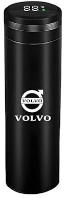 SELUVI Auto Thermobecher für Volvo V90, Kaffeebecher to Go Isolierbecher Edelstahl Travel Mug Auslaufsicher mit Deckel Doppelwandig mit Temperaturanzeige Zubehör,Black