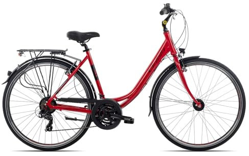 Ciclista Ponte Vecchio Wave Citybike | Tiefeinstieg | 21-Gang Schaltung | LED-Lichtanlage | Nabendynamo, Farbe:red Black, Rahmengröße:56 cm, Laufradgröße:28 Zoll