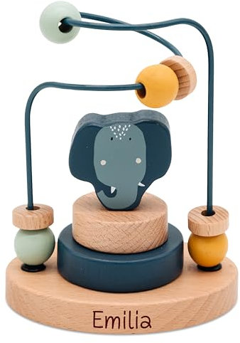 wunderwunsch Trixie Motorikschleife als Baby Geschenk, Geschenke zur Geburt, Babyspielzeug, Personalisierte Geburtstagsgeschenke, Montessori Spielzeug mit Personalierung (Elefant, mit Name)