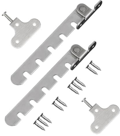 2 Stück 10cm Verriegelung für Flügelfenster mit Einstellbarer Position, Edelstahl Verriegelungs und Neigungsregler für Fenster, für Fenster/Türen aus Holz/Metall 5 Schlitze Universelles Flügelfenster