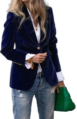ORANDESIGNE Blazer en Velours pour Femme à Manches Longues OL Bureau Affaires Jackets Élégant Blouson Revers avec Bouton Vintage Manteau