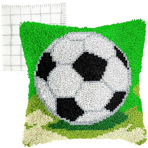 Latch Hook Kits for Adults Football Pattern 17x17 Latch Hook Kit for Pillow Cover with Instruction for Beginner DIY-Friendly Acrylic Cotton Latch Hook Kit