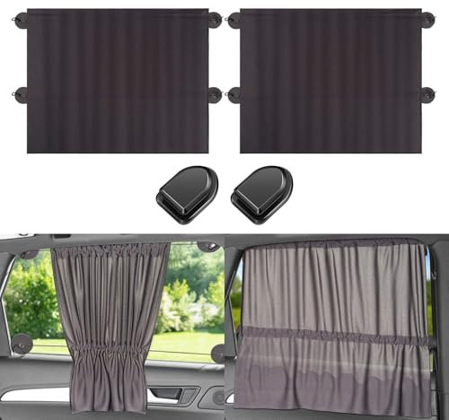 2 Pièces Rideau Voiture avec Ventouse Pare Soleil Voiture Bébé Rideaux Voiture Cache Soleil pour Fenêtre Voiture Bebe Rideau Occultant Voiture pour Vitres Latérales Protection UV/Chaleur 65x 50CM