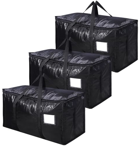 SUNNOW 3 Pack 90L Large Moving Bags, Waterproof Clothes Storage Bags Moving Totes Black
