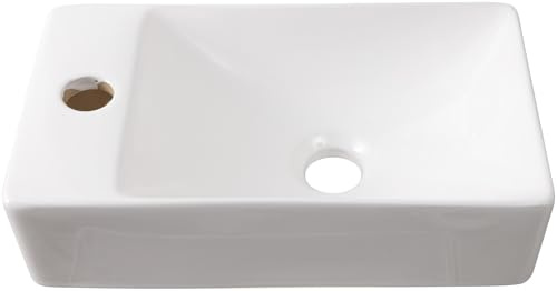 JONATHAN Y SNK1004A-L Felix - Mini fregadero rectangular de cerámica de 38.1 cm de ancho x 20.3 cm de profundidad para montaje en pared, grifo lateral izquierdo, color blanco