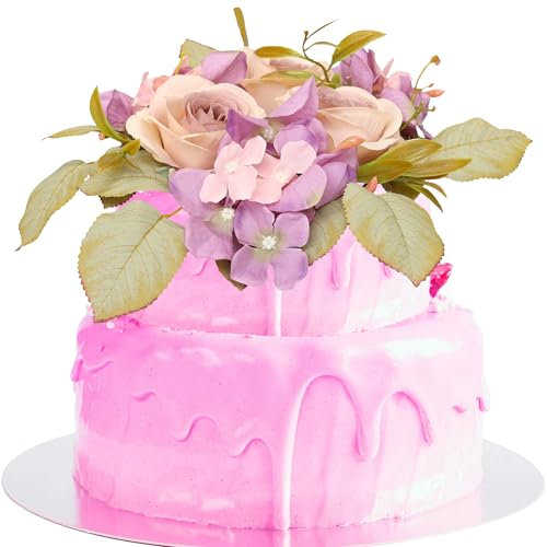 Ephlyn 1 Pack Rose Wreath Cake Topper Decoration Assembled Handmade Wedding Flower Cake Pick for Wedding Birthday Anniversary Party DIY Cake Decorations Supplies Purple