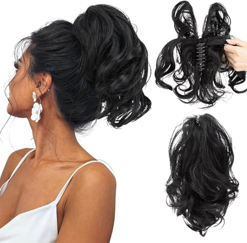 RUNRAYAY 10 Extension de queue de cheval de cheveux humains courts à pince avec pliable pour les styles de bricolage, postiche de chignon droit en désordre pour femmes postiches épaisses 1B#
