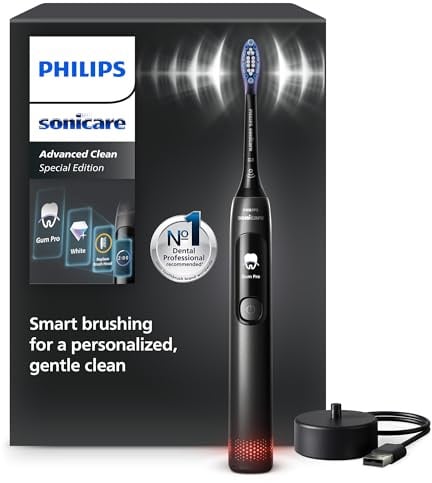 Philips Sonicare AdvancedClean Limited Edition Elektrische Zahnbürste - Smart Screen, Drucksensor, Erinnerungsfunktion zum Austausch des Bürstenkopfs, 5 Putzmodi und SmarTimer, Schwarz, HX3792/11