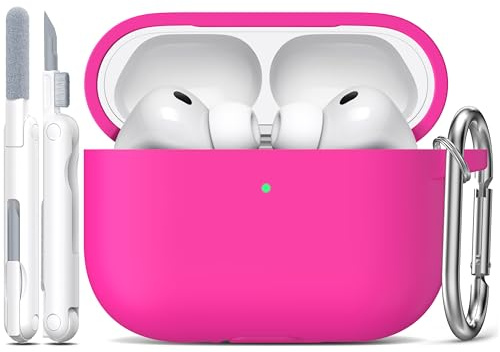 Custodia R-fun per AirPods Pro 3 (2025), custodia protettiva in silicone morbido compatibile con Apple AirPods Pro 3 generazione per donne e uomini con kit di pulizia/portachiavi,Rosa
