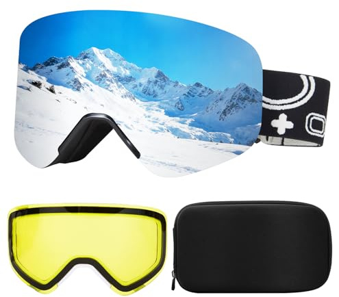VCOROS Skibrille YH879B-2 Skibrille Magnetisch OTG für Unisex | Skibrillen UV-Schutz Anti-Nebel Vollständig Plattiertes REVO Verstellbarer Rutschfester Riemen Snowboard Brille für Skifahren