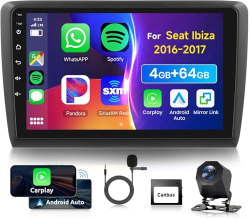 4G 64G VECHTEL 9 Radio para Seat Ibiza 2016-2017 Carplay Android Auto,Android 15,DSP EQ,Bluetooth WiFi GPS,RDS/FM Radio con cámara de visión Trasera AHD