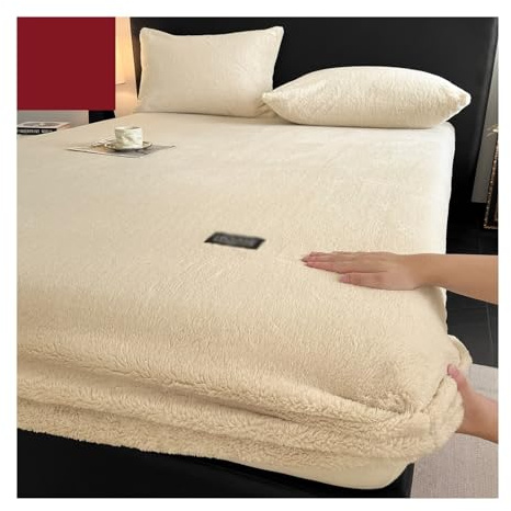 GBHMJU Plüsch Spannbettlaken 90x200cm bis 200x220cm Winter Warme Flauschige Bettlaken Cashmere Touch Spannbetttuch Geeignet für 27cm Matratze(Beige,120x200+27cm)