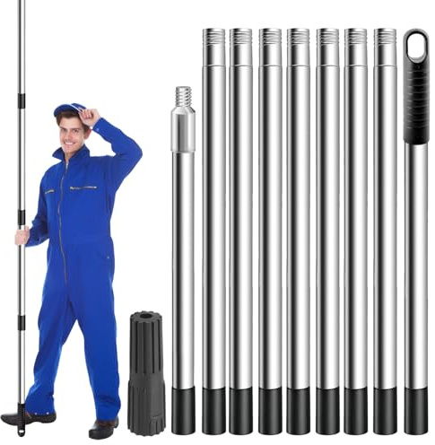 Paint Roller Extension Pole 11.8FT / 3.6M, Extendable Roller Pole | Segmented Stainless Steel Telescopic Pole with Tapered Adapter for Painting Ceilings Windows Walls Gutter Cleaning Tools