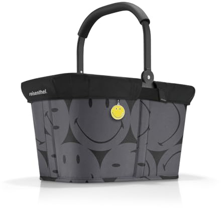 Reisenthel Set carrybag smiley® grey mit Cover black Stabiler Einkaufskorb mit praktischer Innentasche – Elegantes und wasserabweisendes Design