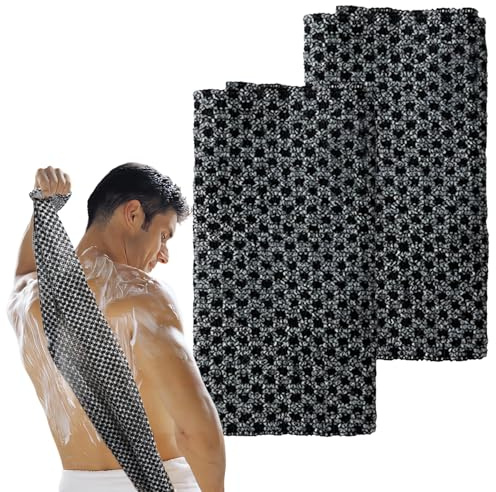 BOGCLEE 2 Pezzi Giapponese Asciugamano Esfolianti Set, Peeling Corpo Esfoliante Scrub Corpo Spugna Doccia, Asciugamano Da Doccia Esfoliantes Lungo, per Donne e Uomini (Nero)
