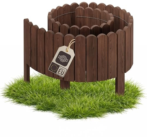 Be4Nature Staketenzaun Holz 200 cm, 30 cm hoch, Dunkelbraun – Beetzaun | Halbhoher Schutz gegen Ball, Hund und Kaninchen. Vormontiert, biegsam, 5 Erdspieße – chromfrei imprägniert