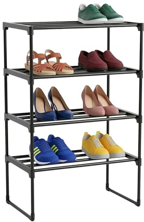 Relaxdays Schuhregal, 4 Ebenen, Stecksystem, HBT: 72x42,5x30 cm, Metall Schuhablage, platzsparend, Schuhgestell, schwarz