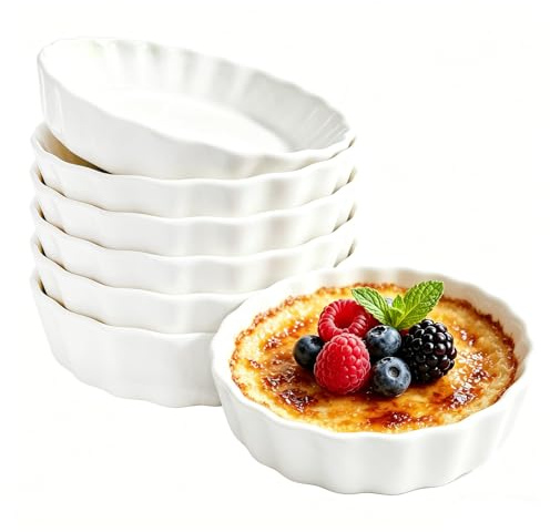 Goodsmart Creme Brulee Ramekins, Set of 6 Quiche Baking Dish, Ramekins 7 OZ Creme Brulee Dishes, Porcelain Pie Pan Shallow Baking Dish Oven Safe for Baking Apple Pie, Quiche, Tart, Souffle