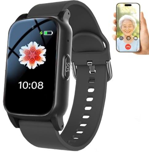 WuXQuuzlh Notruf Uhr für Senioren, Notfalluhr mit Sturzsensor und GPS Tracker, HD Videoanruf Gesundheitsüberwachung, 1,47-Zoll-HD-Bildschirm IP67 Wasserfest für Alzheimer Black