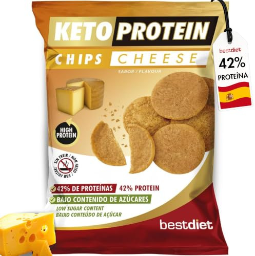 Chips Keto Protein – Snack Proteico Vegano 24 x 30 g – Aperitivo Bajo en Carbohidratos – Snack, Aperitivo o Merienda – Formato Individual Listo para Consumir – Bestdiet (Queso)