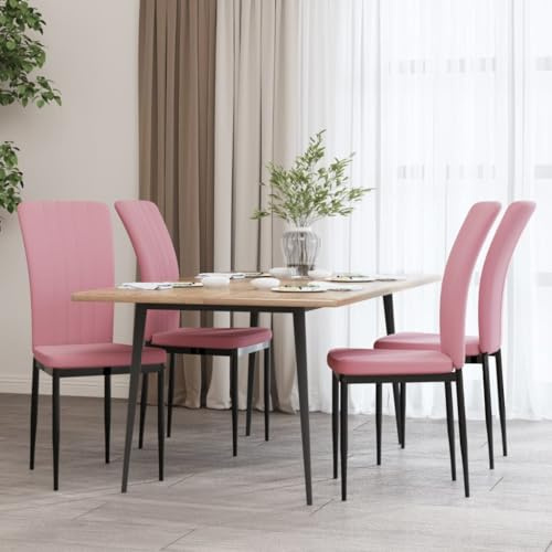 YunCangg Dining Room Chairs Set of 4 Pink Velvet with Iron Frame 42 x 57.5 x 95 cm Padded Comfortable for Kitchen Living Room Modern Ergonomic Easy Care Stylish