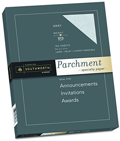 Southworth Feines Pergamentpapier, Farben + Texturen, 24#, 21,6 x 27,9 cm, Grau, 100 Stück pro Packung (P974CK)